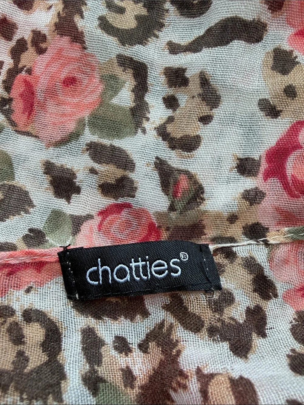 chatties Floral Rose and Leopard Print Scarf in Pink and Tan